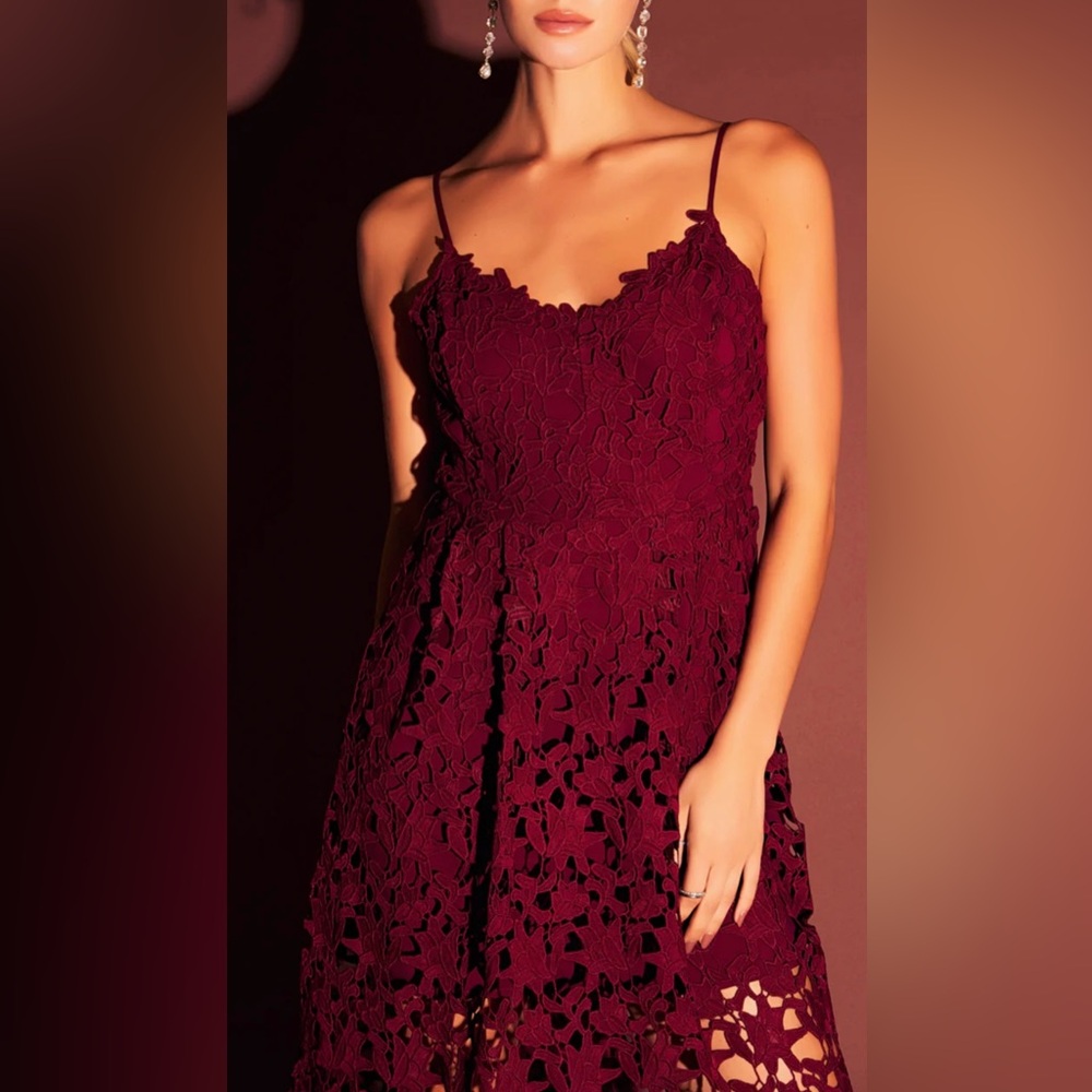 New NWT Endless Rose burgundy red lace midi dress XS spaghetti straps $100 - Picture 2 of 14